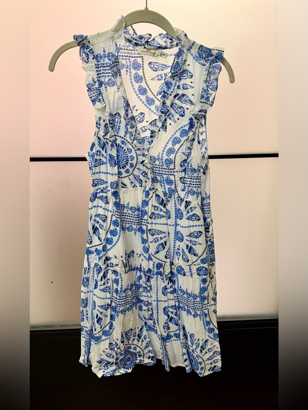 Vineyard Vines White Dress with Blue Botanical Print